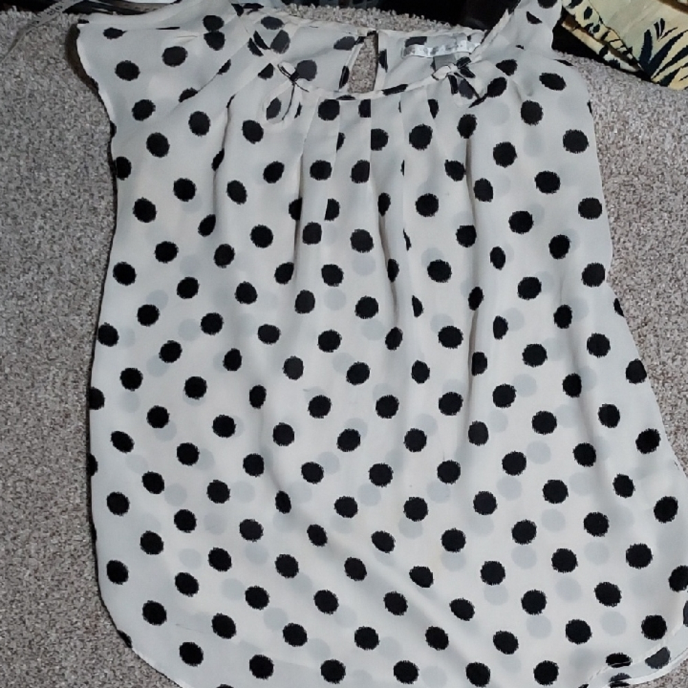 LC Lauren Conrad White Blouse with Black Polka Dots